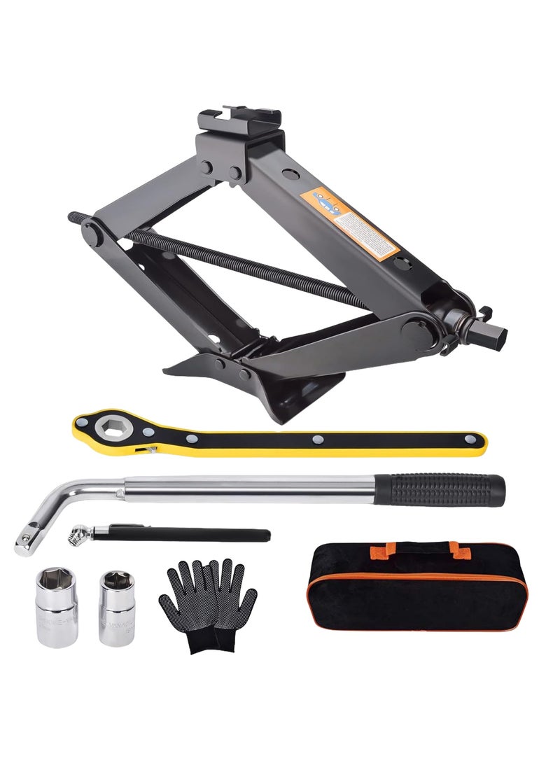 Upgraded Scissor Lift Jack Kit for Cars, SUVs, RVs, and MPVs – Complete 2 Ton (4409 lbs) Tire Changing Set with Smart Ratchet Design, Ratchet Wrench, Lug Wrenches, Gloves, Tire Pressure Gauge, and Storage Bag – Perfect for Emergency Tire Repairs - Image 1
