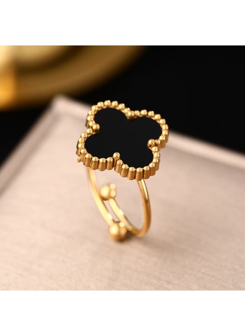 Titanium Steel Clover Bracelet Double-Sided Shell 232-Gold Black