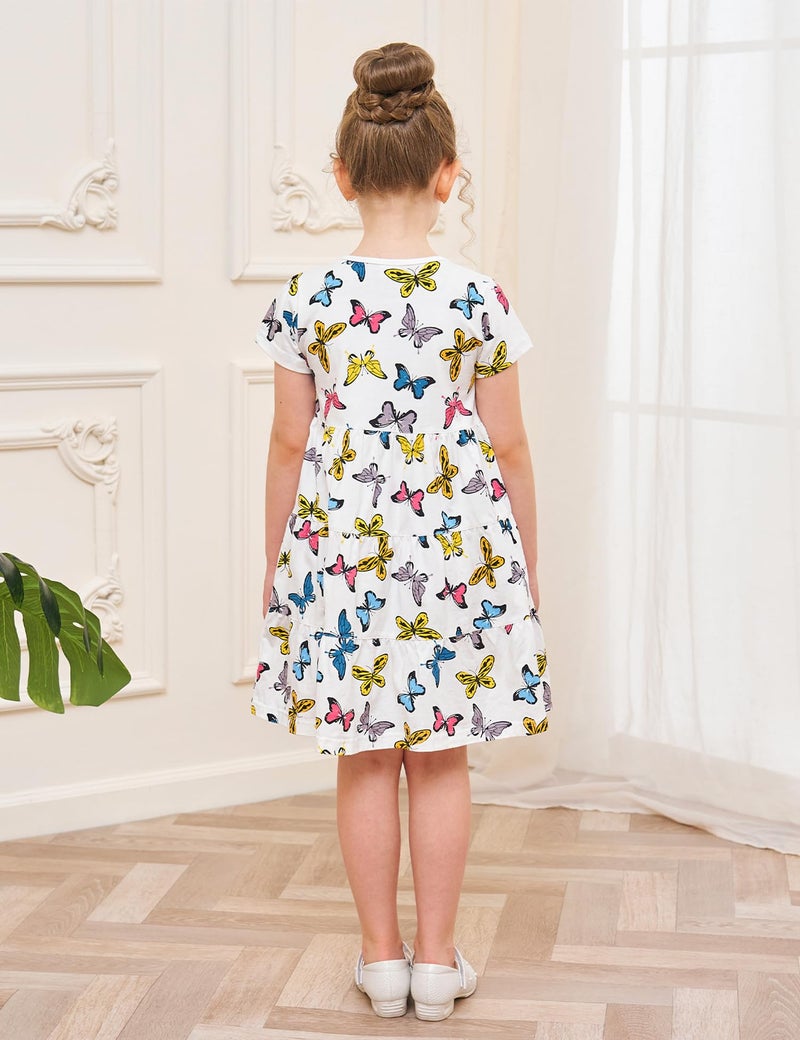 Bumeex Toddler Girls' Dresses Summer Spring Easter Cotton Swing Tiered Casual Twirly Playwear Sundress Clothes Clothing Outfits with Pockets Butterfly 3t - Image 5