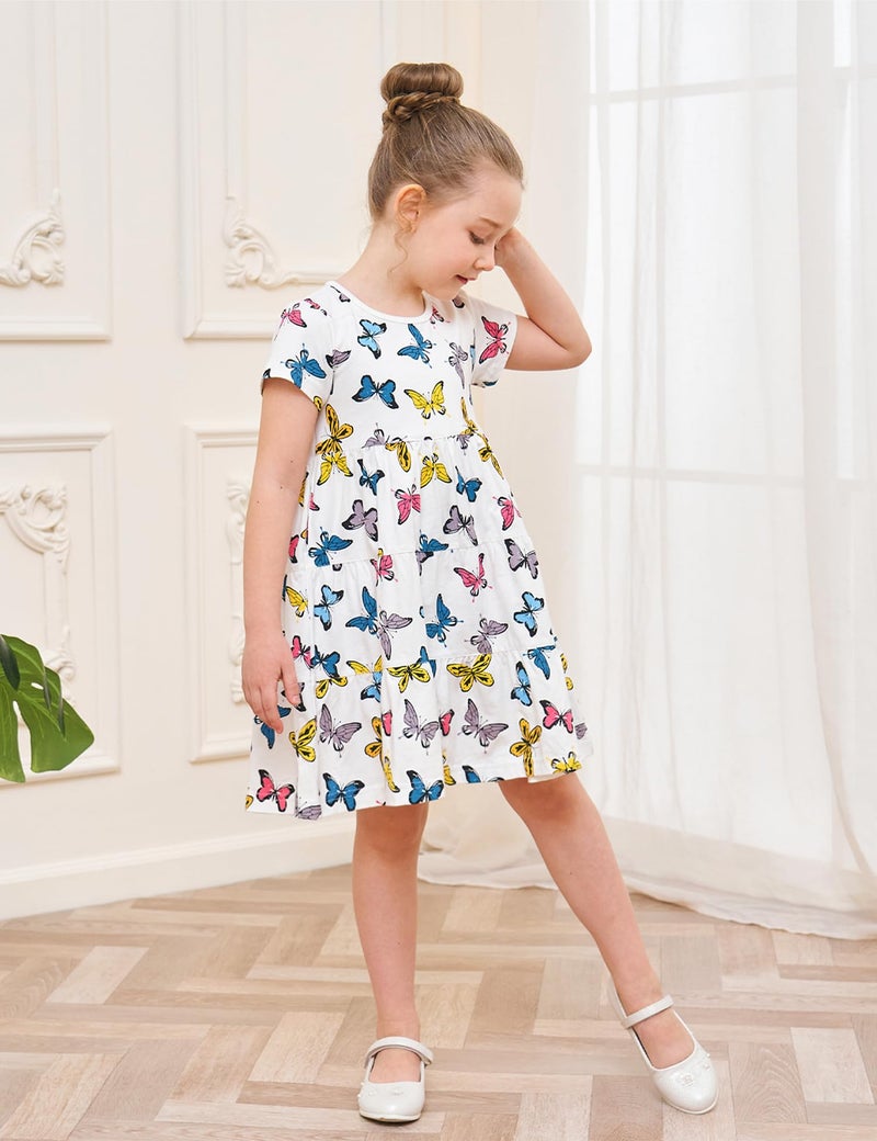 Bumeex Toddler Girls' Dresses Summer Spring Easter Cotton Swing Tiered Casual Twirly Playwear Sundress Clothes Clothing Outfits with Pockets Butterfly 3t - Image 4
