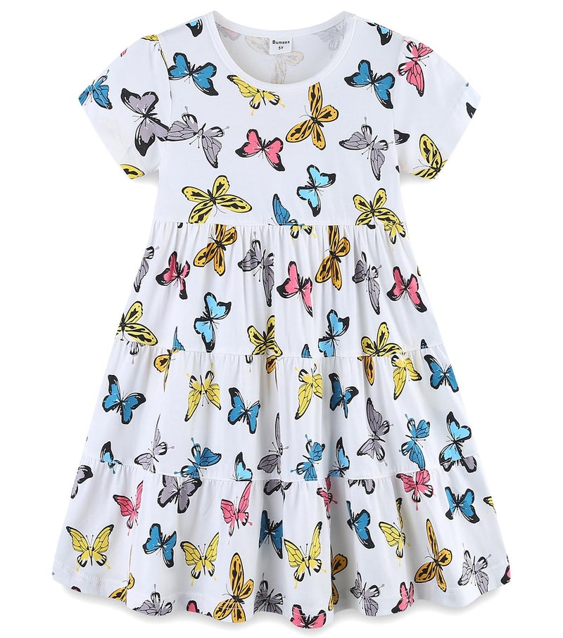 Bumeex Toddler Girls' Dresses Summer Spring Easter Cotton Swing Tiered Casual Twirly Playwear Sundress Clothes Clothing Outfits with Pockets Butterfly 3t - Image 1