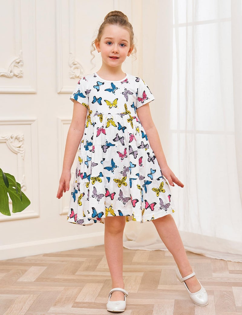 Bumeex Toddler Girls' Dresses Summer Spring Easter Cotton Swing Tiered Casual Twirly Playwear Sundress Clothes Clothing Outfits with Pockets Butterfly 3t - Image 2