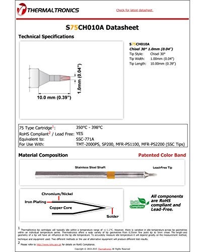 Thermaltronics S75CH010A Chisel 30deg 1.0mm (0.04in) interchangeable for Metcal SSC-771A - Image 3