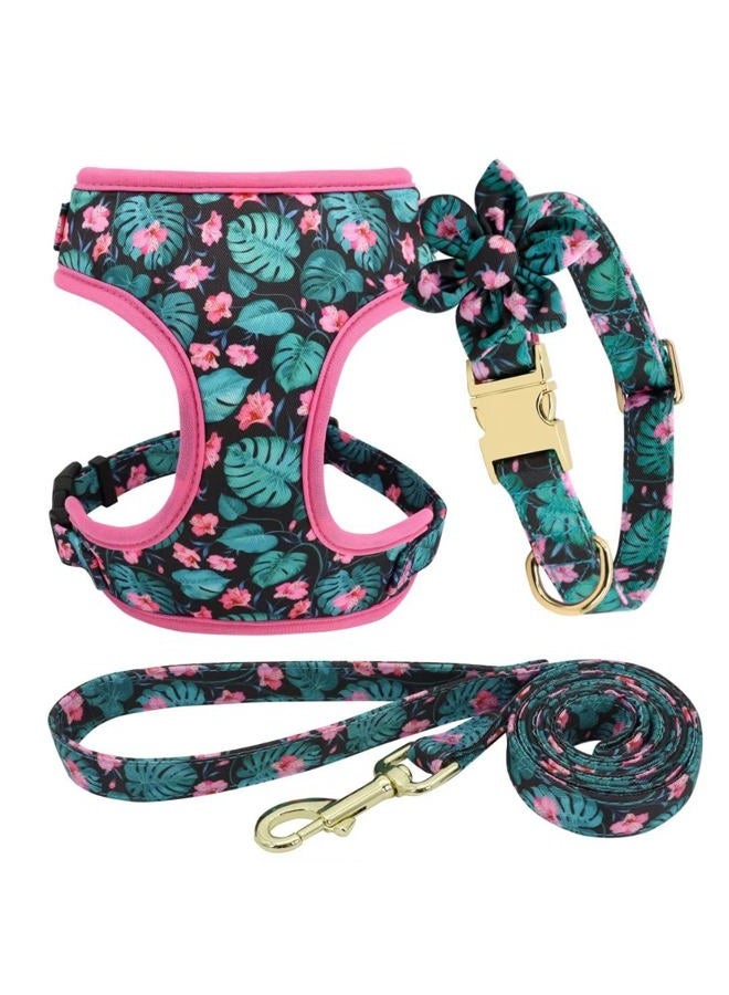 BEIRUI Cute Girl Dog Collars, Harnesses & Leashes Set - Adjustable Dog Collar and Leash Set with Flower - Soft Mesh Dog Vest Harness for Puppies Small Medium Dogs (Green,M) - Image 1