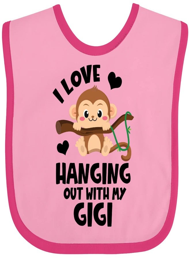 inktastic Monkey I Love Hanging Out with My Gigi Baby Bib Pink and Fuchsia 3e947 - Image 1