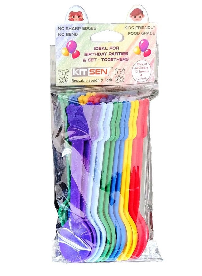 Swish Kitsen Reusable Plastic Spoon And Fork Set. 12 Spoons&12 Forks. Kids Friendly And Ideal For Birthday Parties, Get Together, Picnic, Lunch Box And More. - Image 2