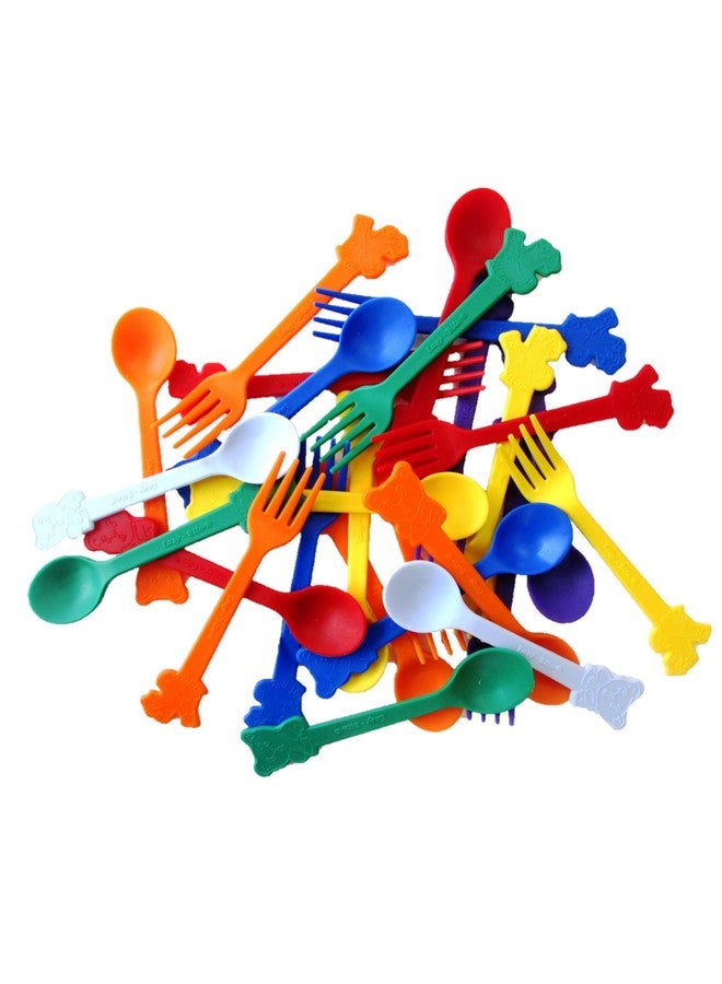 Swish Kitsen Reusable Plastic Spoon And Fork Set. 12 Spoons&12 Forks. Kids Friendly And Ideal For Birthday Parties, Get Together, Picnic, Lunch Box And More. - Image 1