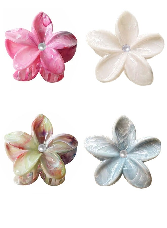 Lelet 4PCS Large Flower Hair Claw Clips for Women – 3.4 inch Strong Hold Claw Hair Clip with Beaded Center, Stylish Hair Accessories for Thick & Thin Hair (4 Colors) - Image 1