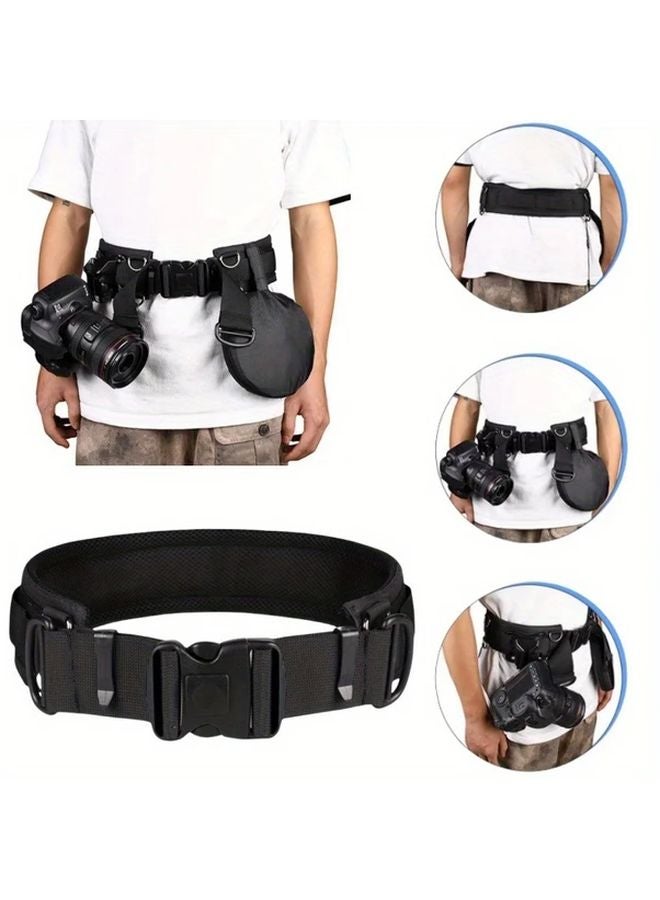 حزام كاميرا أسود قابل للتعديل ومتين ومتنفس لحمل الكاميرا على الخصر مع جيوب متعددة - Image 2