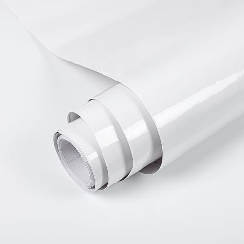 TANONE Glossy White Contact Paper for Countertops, 17.7" X 196" White Peel and Stick Wallpaper for Cabinets, Self Adhesive Removable Waterproof Vinyl Wrap for Desktop Dresser Table - Image 1