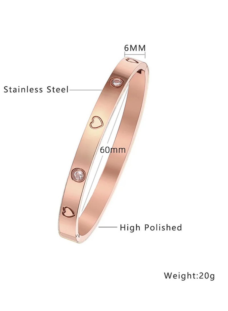 Luxury Gold-Plated Women's Bracelet – Elegant Design with Sparkling Stones, Perfect for Gifts and Special Occasions - Heart - Rose Gold - Image 3