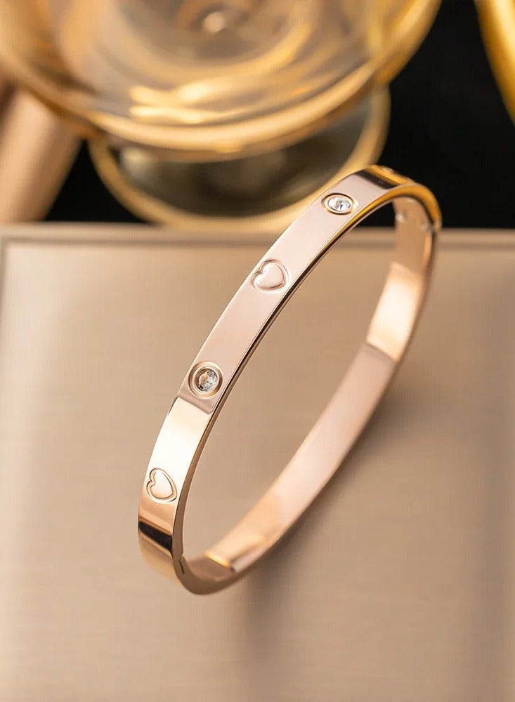 Luxury Gold-Plated Women's Bracelet – Elegant Design with Sparkling Stones, Perfect for Gifts and Special Occasions - Heart - Rose Gold - Image 2