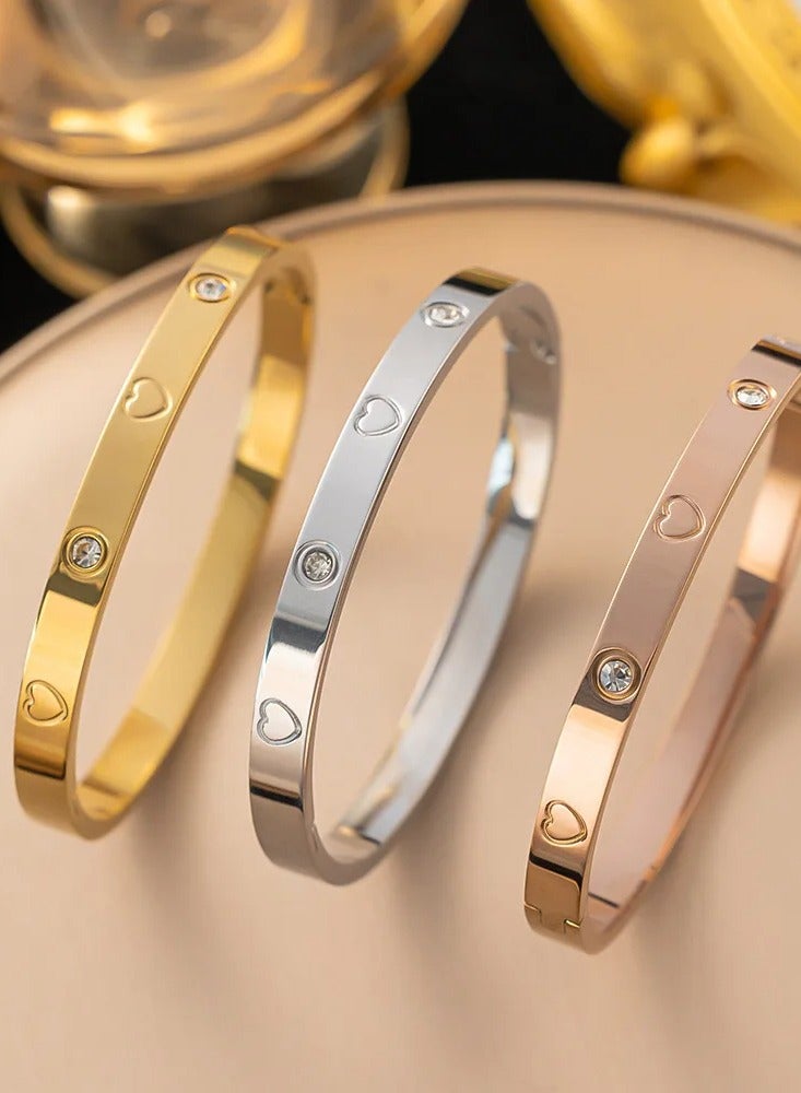 Luxury Gold-Plated Women's Bracelet – Elegant Design with Sparkling Stones, Perfect for Gifts and Special Occasions - Heart - Rose Gold - Image 1
