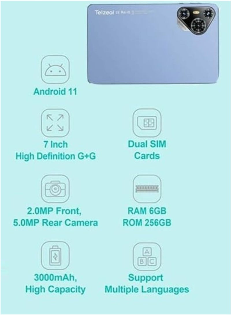 Telzeal P700 7-Inch Android Tablet with 5G Dual SIM – 6GB RAM + 256GB ROM, Compact HD Display, Quad-Core Processor, 3000mAh Battery, Front & Rear Cameras, Wi-Fi & Bluetooth, Lightweight Slim Build in Blue – Ideal for Study, Travel, Kids & Daily Entertainment - Image 5