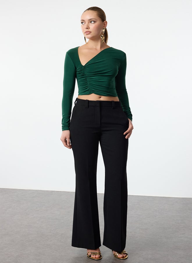 trendyol Emerald Green Crop Draped Knitted Blouse TPRAW25BZ00017 - Image 2