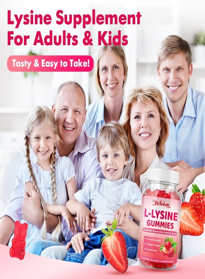 Mchokuu L-Lysine 1000mg Gummies, Chewable Lysine Supplement for Adults & Kids Immune Support, Essential Amino Acid, Vegetarian, Non-GMO, Sugar-Free, Gluten Free, Strawberry Flavor, 60 Counts - Image 4