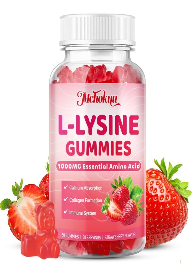 Mchokuu L-Lysine 1000mg Gummies, Chewable Lysine Supplement for Adults & Kids Immune Support, Essential Amino Acid, Vegetarian, Non-GMO, Sugar-Free, Gluten Free, Strawberry Flavor, 60 Counts - Image 1