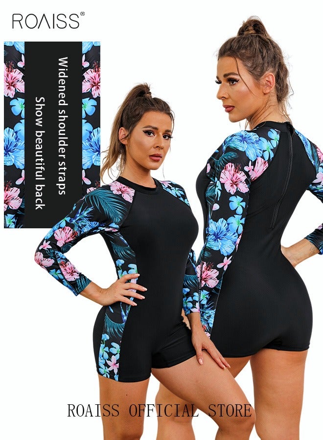 roaiss المرأة قطعة واحدة ملابس السباحة عارية الذراعين اللون كتلة تصفح ملابس طويلة الأكمام ملابس السباحة المحافظ بحر ثوب السباحة بدلات رياضية بذلة - Image 3