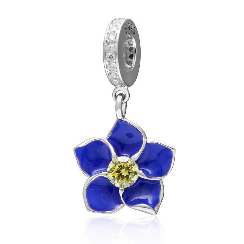 ABAOLA Orchid Bead 925 Sterling Silver Beads for Bracelet & Necklace (Blue Flower) - Image 3