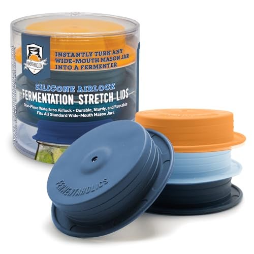 Fermentaholics Silicone Fermentation Stretch Lids - Waterless One Way Airlock Cap Fits All Wide Mouth Mason Jars - PATENTED Design - 4 Pack - With One Lid Turn Any Mason Jar into a Vegetable Fermenter - Image 1