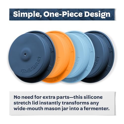 Fermentaholics Silicone Fermentation Stretch Lids - Waterless One Way Airlock Cap Fits All Wide Mouth Mason Jars - PATENTED Design - 4 Pack - With One Lid Turn Any Mason Jar into a Vegetable Fermenter - Image 3