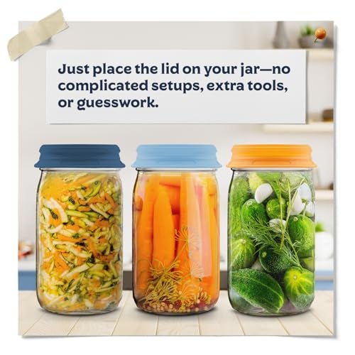Fermentaholics Silicone Fermentation Stretch Lids - Waterless One Way Airlock Cap Fits All Wide Mouth Mason Jars - PATENTED Design - 4 Pack - With One Lid Turn Any Mason Jar into a Vegetable Fermenter - Image 5
