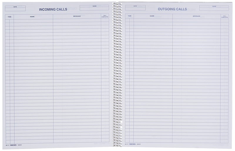 Rediform Call Register Book, Spiral Binding, 11" x 8.5", 100 Pages, 37 Messages Per Page (RED50111) (50111) - Image 2