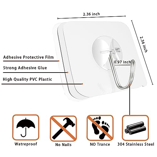 Latoxcaa Heavy Duty Adhesive Wall Hooks - Strong & Transparent, Hold up to 22lb, Waterproof & Reusable, Ideal for Kitchen, Bathroom, and Office (10 Pack) - Image 3