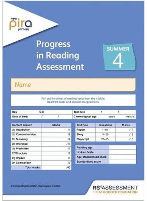 New PiRA Test 4, Summer PK10 (Progress in Reading Assessment)