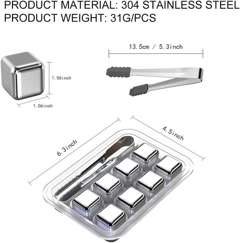 Gladnes Gladness Premium 304 Stainless Steel 8 Ice Cubes Reusable Metal Stones for Chilling Drinks NonDiluting Ice Cubes with Tongs Storage Case Perfect for Whiskey Cocktails Wine More - Image 2