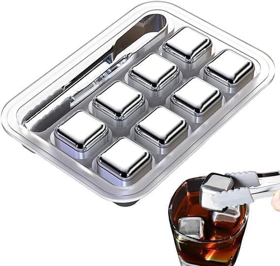 Gladnes Gladness Premium 304 Stainless Steel 8 Ice Cubes Reusable Metal Stones for Chilling Drinks NonDiluting Ice Cubes with Tongs Storage Case Perfect for Whiskey Cocktails Wine More - Image 1