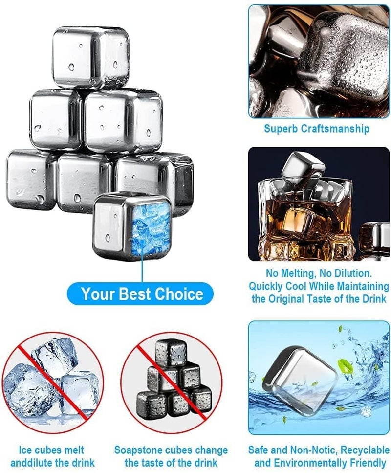 Gladnes Gladness Premium 304 Stainless Steel 8 Ice Cubes Reusable Metal Stones for Chilling Drinks NonDiluting Ice Cubes with Tongs Storage Case Perfect for Whiskey Cocktails Wine More - Image 3