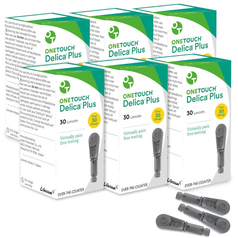 OneTouch Delica Plus Lancets for Diabetes Testing - Fine 30-Gauge Lancets for Blood Test - Diabetic Supplies for Blood Sugar Monitor - for Lancing Device, 180 Count - Image 1