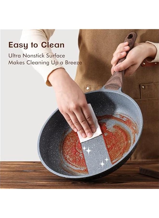 Nonstick Frying Pan Skillet, Swiss Granite Coating Omelette Pan, Healthy Stone Cookware Chef's Pan, PFOA Free (8/9.5/10/11/12.5 Inch) (10 Inch) - Image 4
