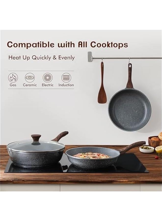 Nonstick Frying Pan Skillet, Swiss Granite Coating Omelette Pan, Healthy Stone Cookware Chef's Pan, PFOA Free (8/9.5/10/11/12.5 Inch) (10 Inch) - Image 3