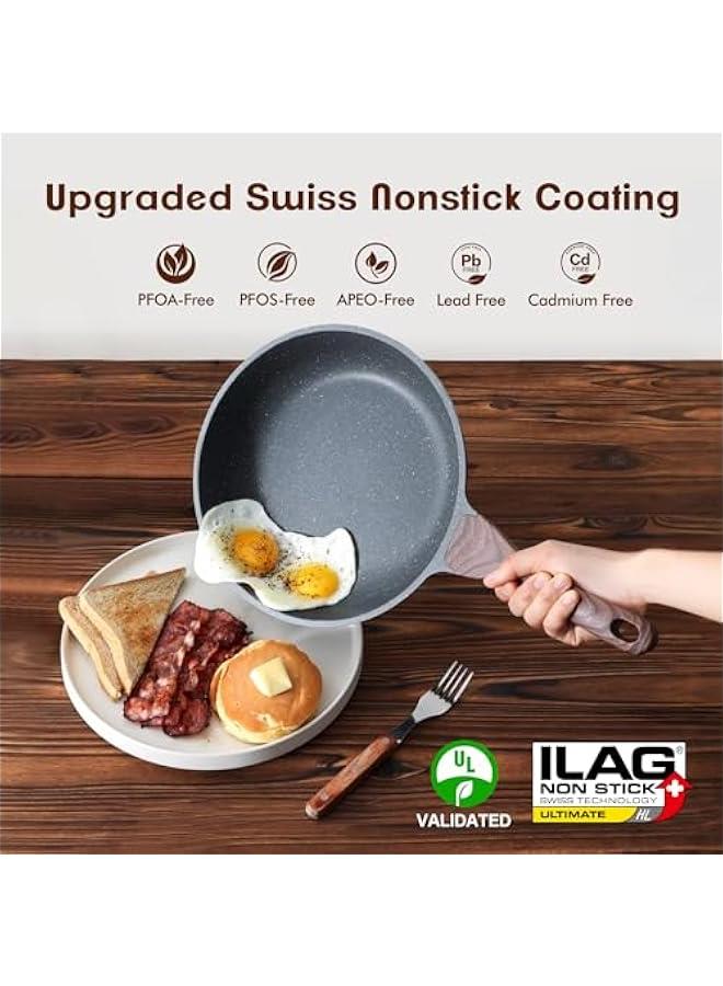 Nonstick Frying Pan Skillet, Swiss Granite Coating Omelette Pan, Healthy Stone Cookware Chef's Pan, PFOA Free (8/9.5/10/11/12.5 Inch) (10 Inch) - Image 2