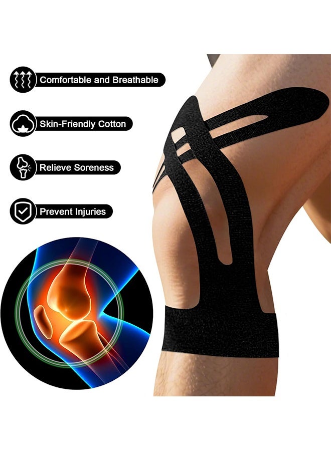 4 Pcs Precut Kinesiology Tape for Knees Knee Support & Stability Knee Pain Relief Athletic Tape Waterproof & Elastic Breathable Hypoallergenic Latex-Free Tape - Image 2