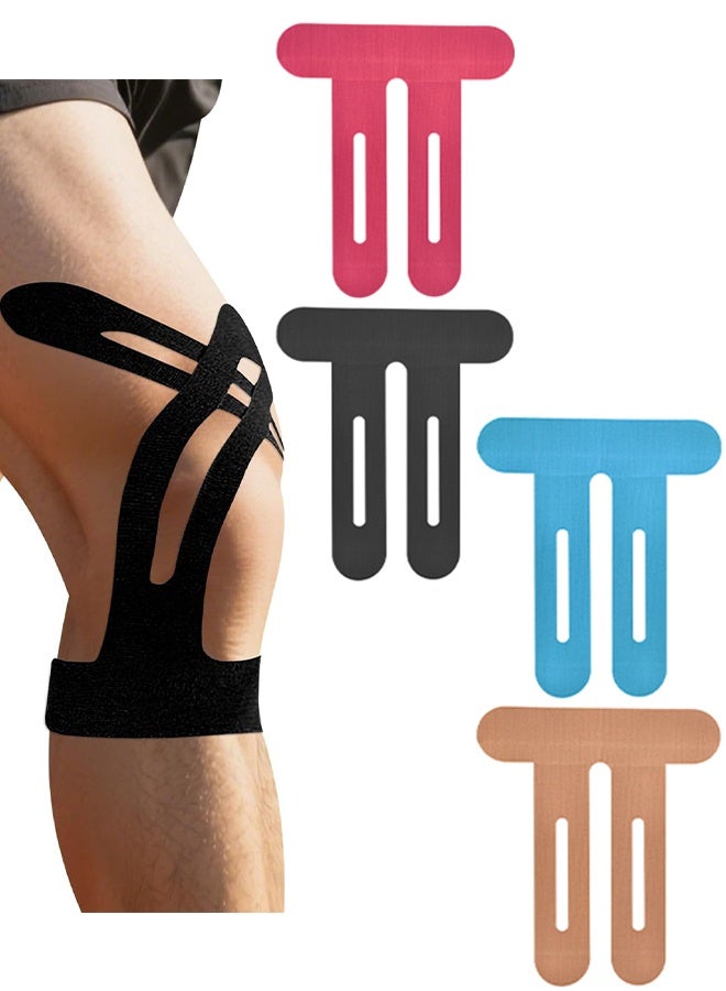 4 Pcs Precut Kinesiology Tape for Knees Knee Support & Stability Knee Pain Relief Athletic Tape Waterproof & Elastic Breathable Hypoallergenic Latex-Free Tape - Image 1