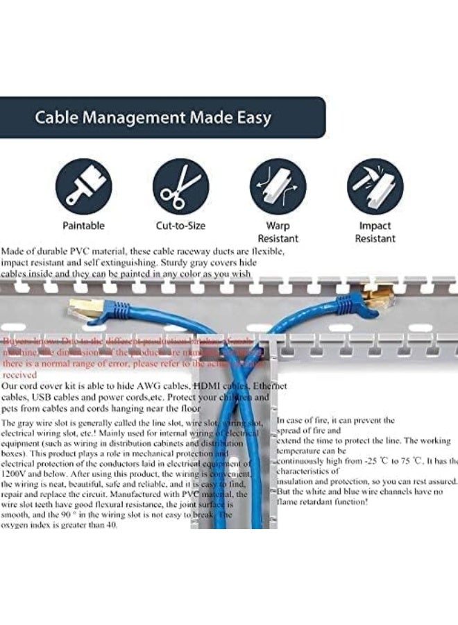 KLEMSAN Slotted wiring duct Grey KKC Narrow Slotted 6-4 mm Open Slot Wiring Raceway Duct with Cover Cable Management System Under Desk/TV/Computer/Power Cords 25 x 40 size  - Image 3