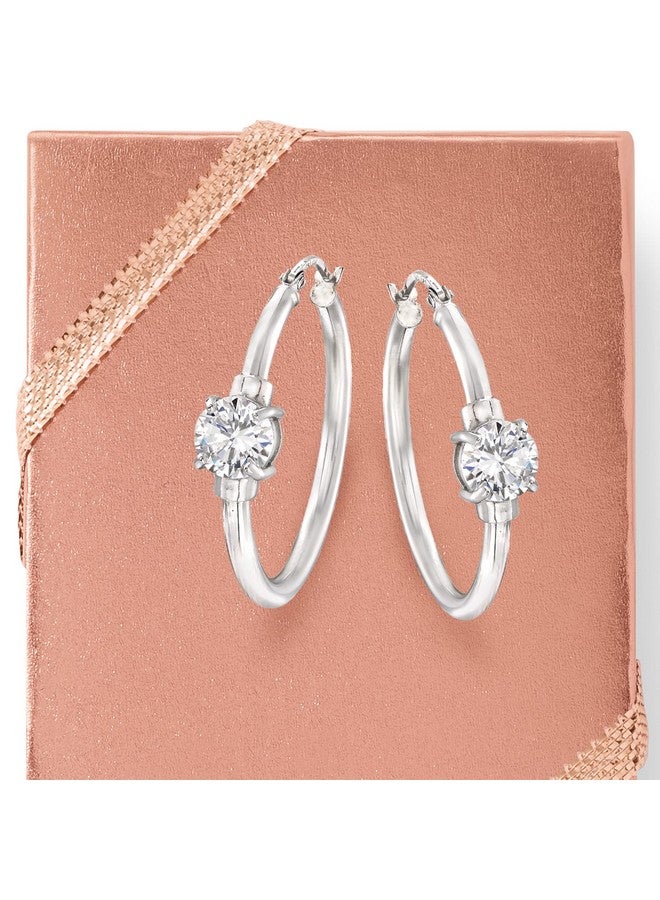 ROSS-SIMONS 1.60 Ct. T.W. Cz Station Hoop Earrings In Sterling Silver - Image 3