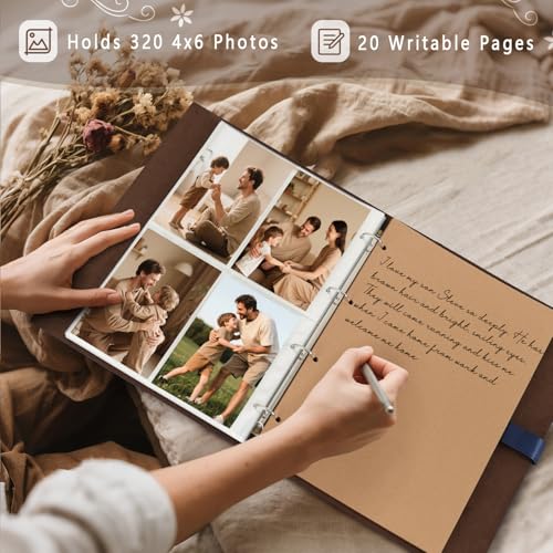 Artmag Photo Album 4x6 320 Photos, Thick Leather Cover Picture Album with 20 PCS Kraft Writing Paper Holds 320 Vertical Photos for Family Wedding Anniversary (Dark Green) - Image 3