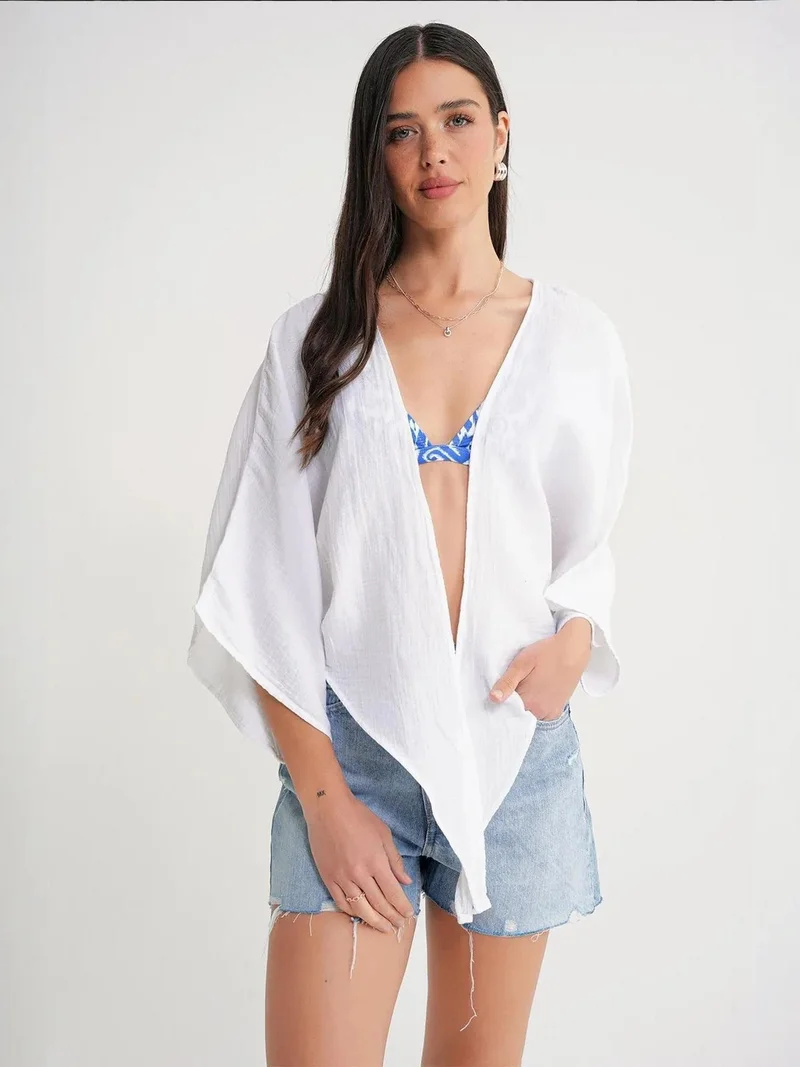 MixRay Mixray Textured V-Neck Bolero Blouse