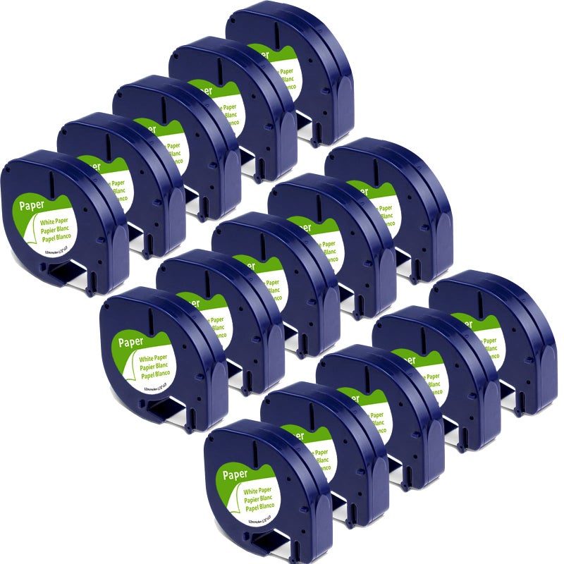 Label Kingdom 15-Pack Tape Compatible With Dymo Letratag Refill 91330 White Paper Label Tape Refills, Black On White Label Maker Tape 1/2"" X 13' 12Mm X 4M For Dymo Letra Tag Lt-100T Lt-110H Printer - Image 1