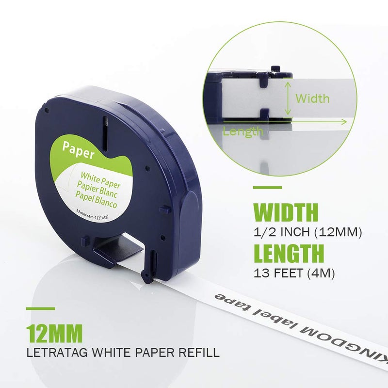 Label Kingdom 15-Pack Tape Compatible With Dymo Letratag Refill 91330 White Paper Label Tape Refills, Black On White Label Maker Tape 1/2"" X 13' 12Mm X 4M For Dymo Letra Tag Lt-100T Lt-110H Printer - Image 3