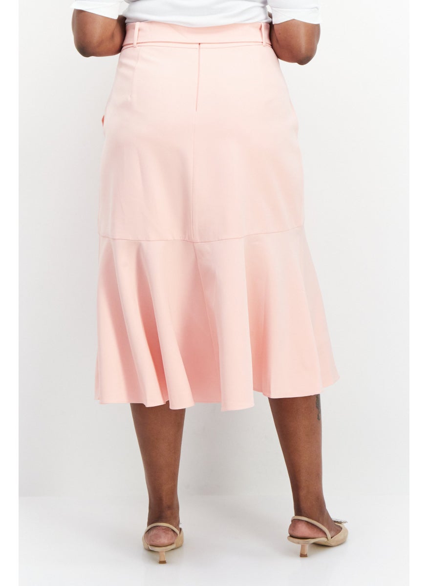 forever new Women Curve Fit Plain Belted Midi Skirt, Pink  - Image 3