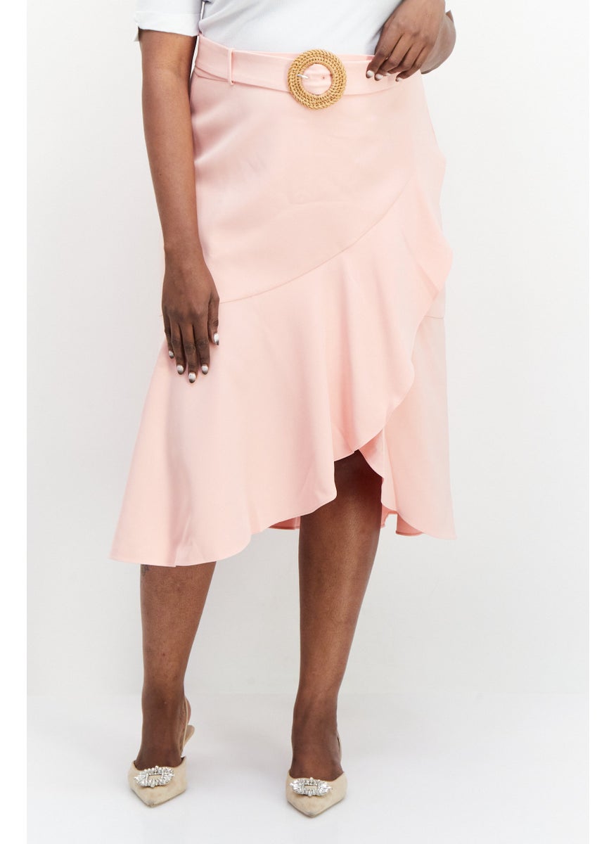 forever new Women Curve Fit Plain Belted Midi Skirt, Pink  - Image 1