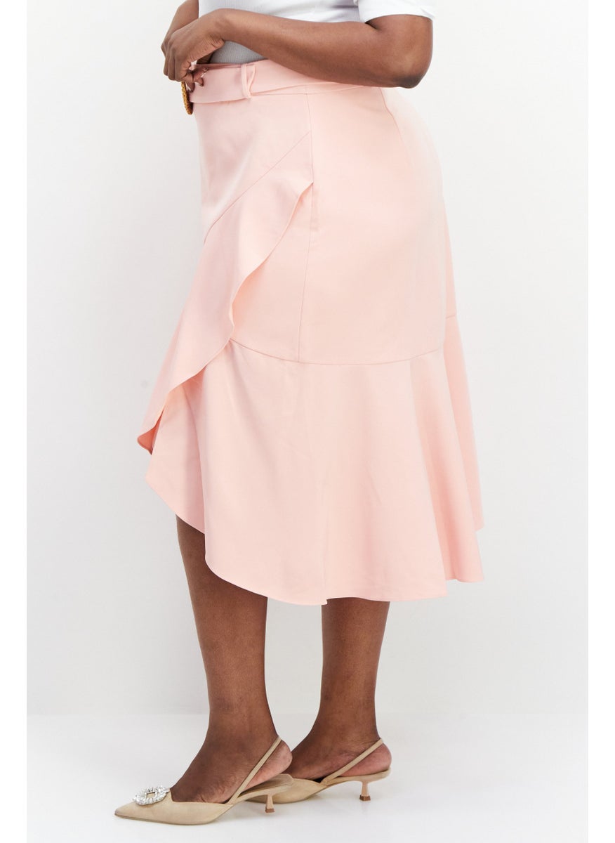 forever new Women Curve Fit Plain Belted Midi Skirt, Pink  - Image 2