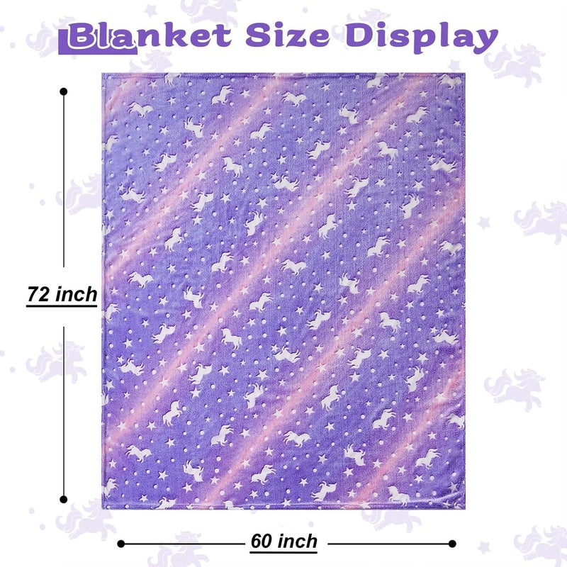 EXILOM Glow in The Dark Blanket for Kids, 200x152 Cm, Unicorns Gifts for Girls, Soft Kids Blankets for Christmas Birthday, Cozy & Warm All-Season Glow Blanket Ideal Gift for Boys & Girls (Purple) - Image 4