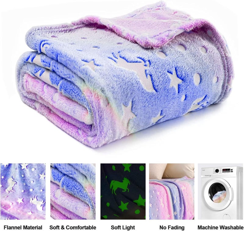 EXILOM Glow in The Dark Blanket for Kids, 200x152 Cm, Unicorns Gifts for Girls, Soft Kids Blankets for Christmas Birthday, Cozy & Warm All-Season Glow Blanket Ideal Gift for Boys & Girls (Purple) - Image 5