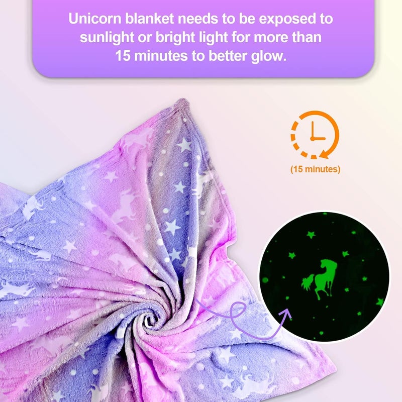 EXILOM Glow in The Dark Blanket for Kids, 200x152 Cm, Unicorns Gifts for Girls, Soft Kids Blankets for Christmas Birthday, Cozy & Warm All-Season Glow Blanket Ideal Gift for Boys & Girls (Purple) - Image 3